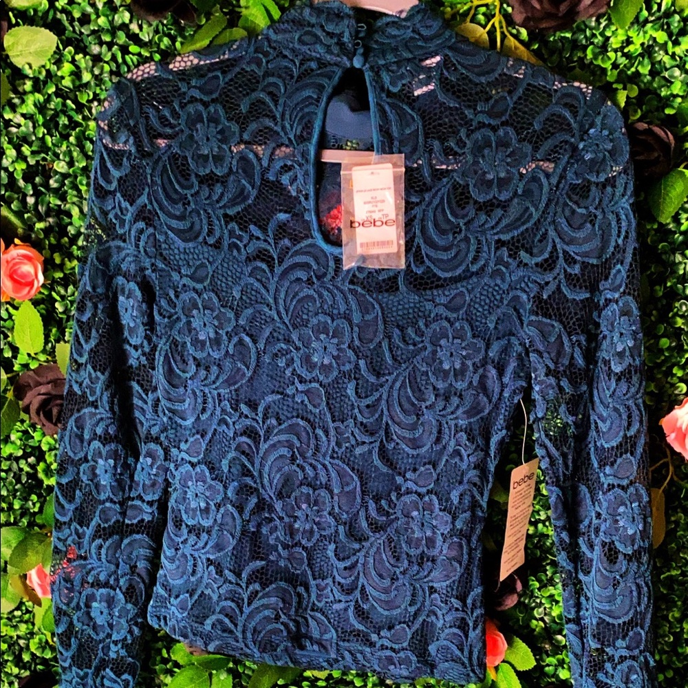 Bebe Jenna Lace Mock Neck Top
